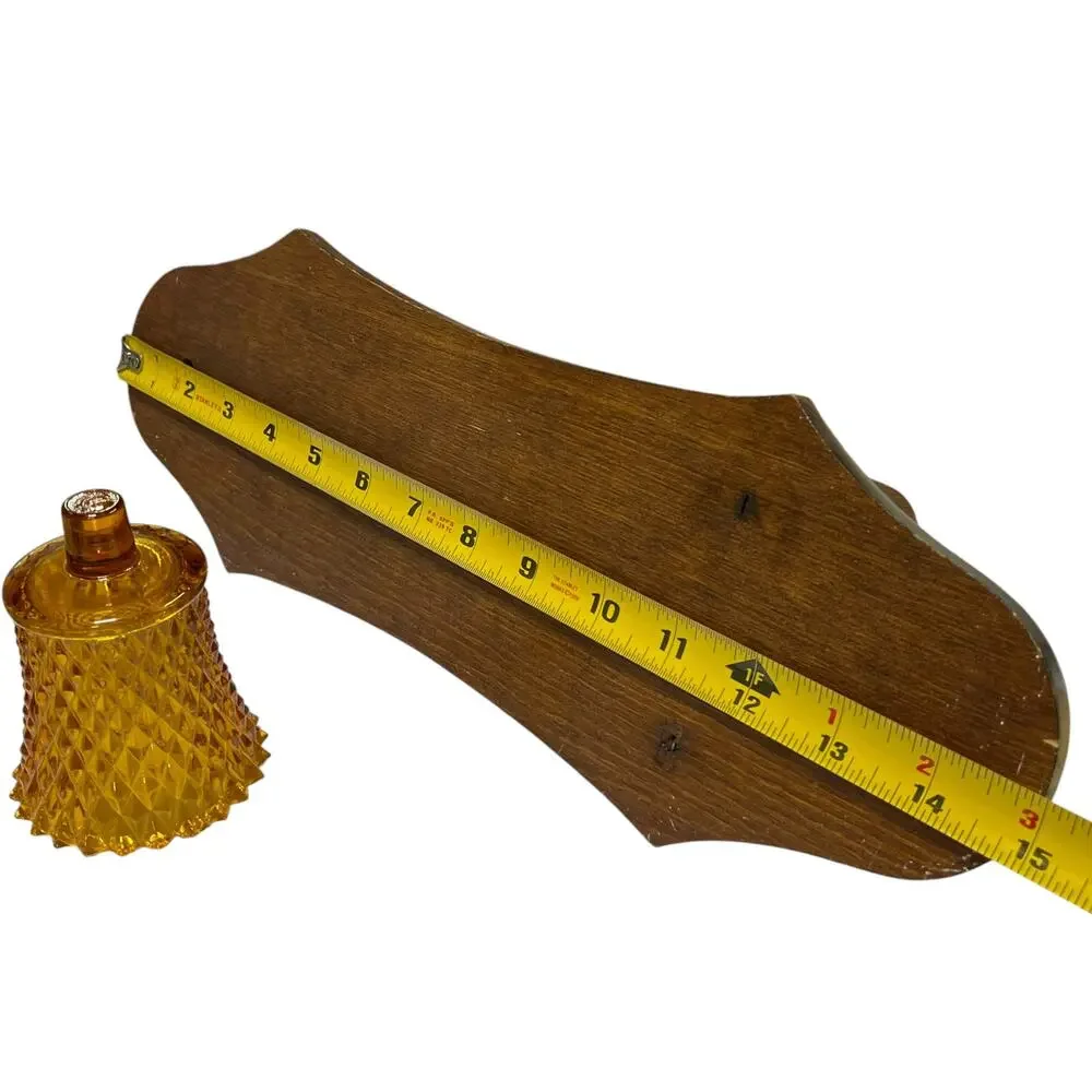 Vintage Single Wood Wall Sconce Amber Glass Votive Candle Holder MCM Decor